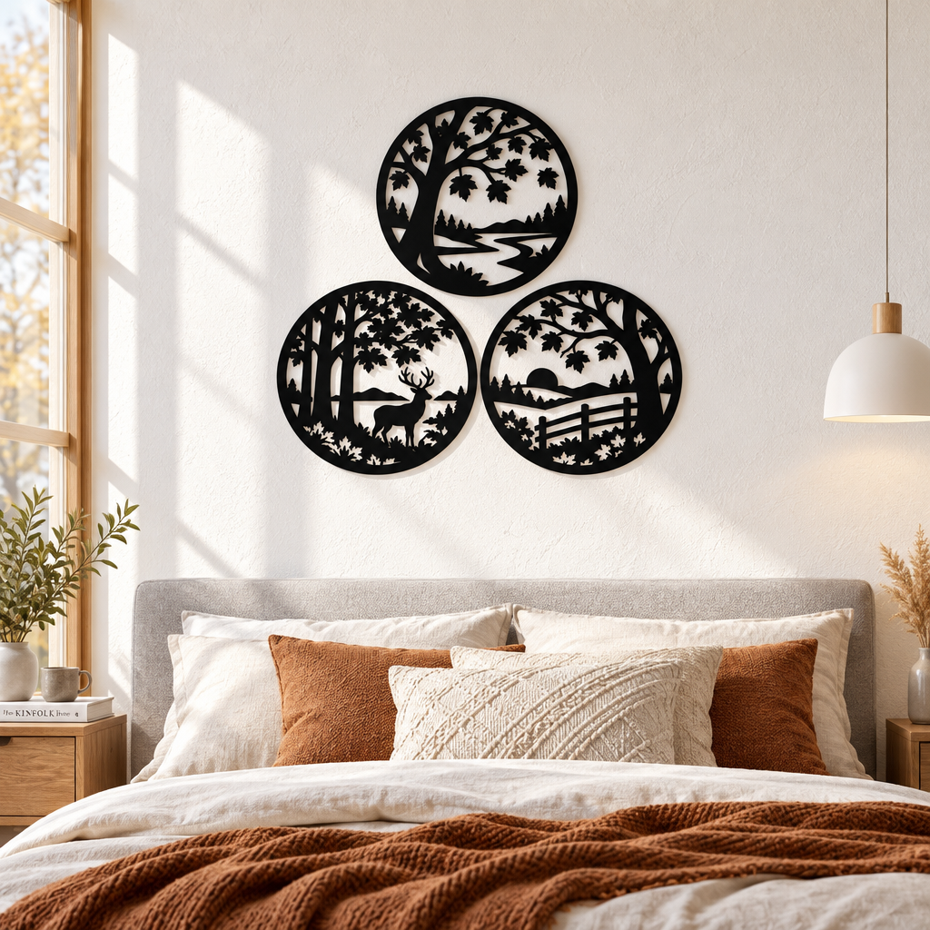 Trilogie de Toamnă – Set 3 decorațiuni de perete din plexiglas negru, Ø 23 cm | NOOT