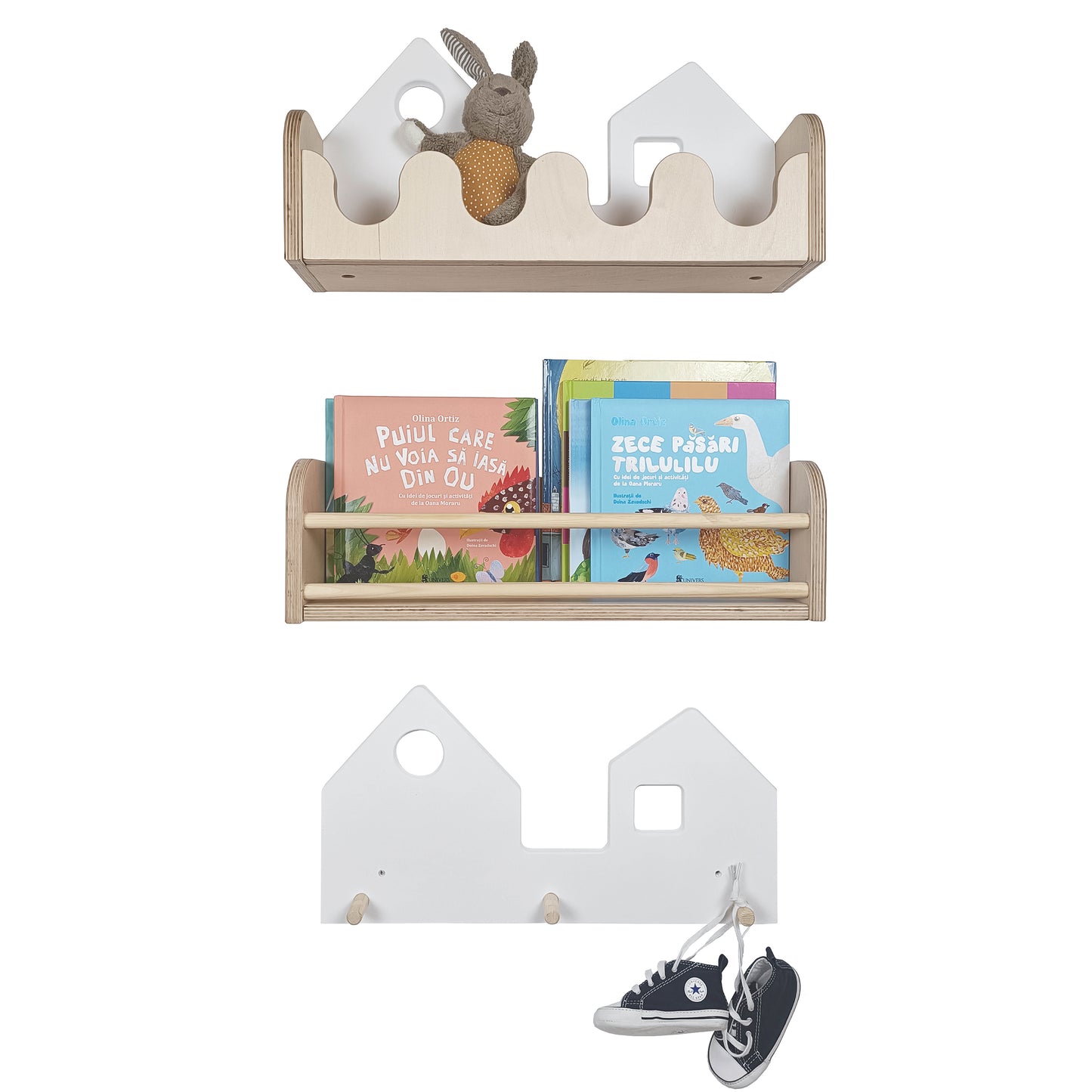 Set 2 rafturi perete + Cuier Montessori NEST SET