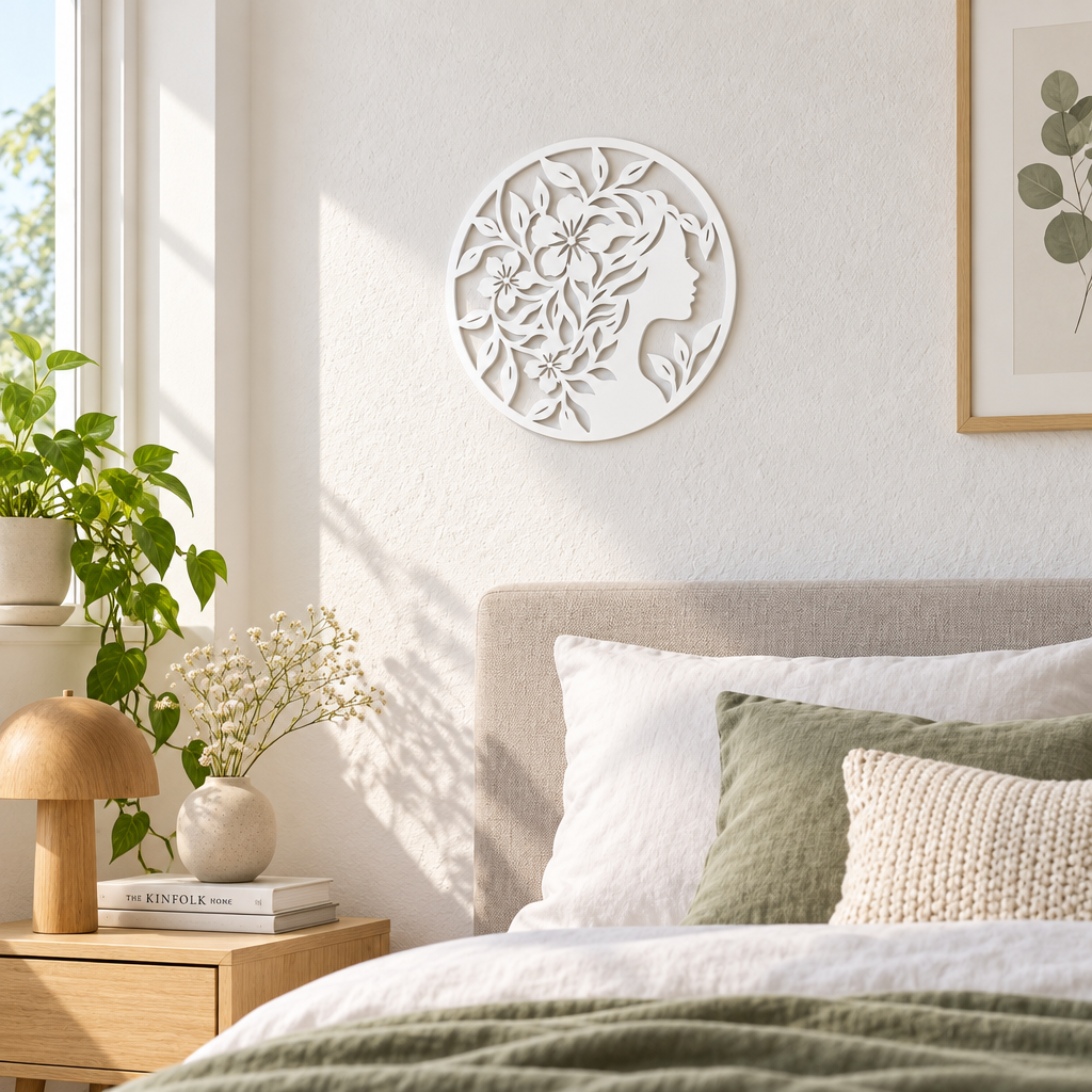 Decorațiune de perete Floral Elegance NOOT – Plexiglas alb, Ø 24 cm