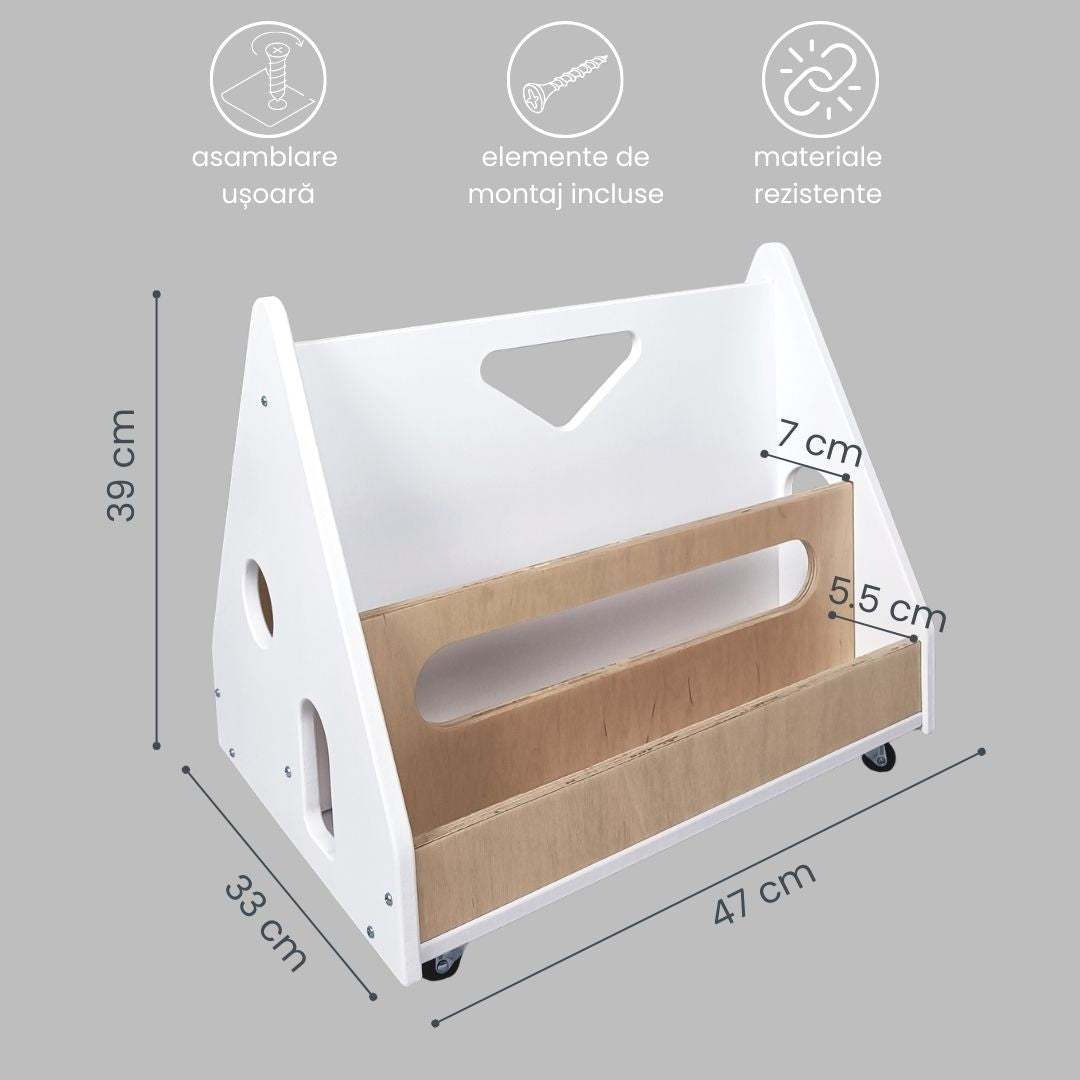 Biblioteca Montessori cu roti, in forma de casuta BOOKY Pearl