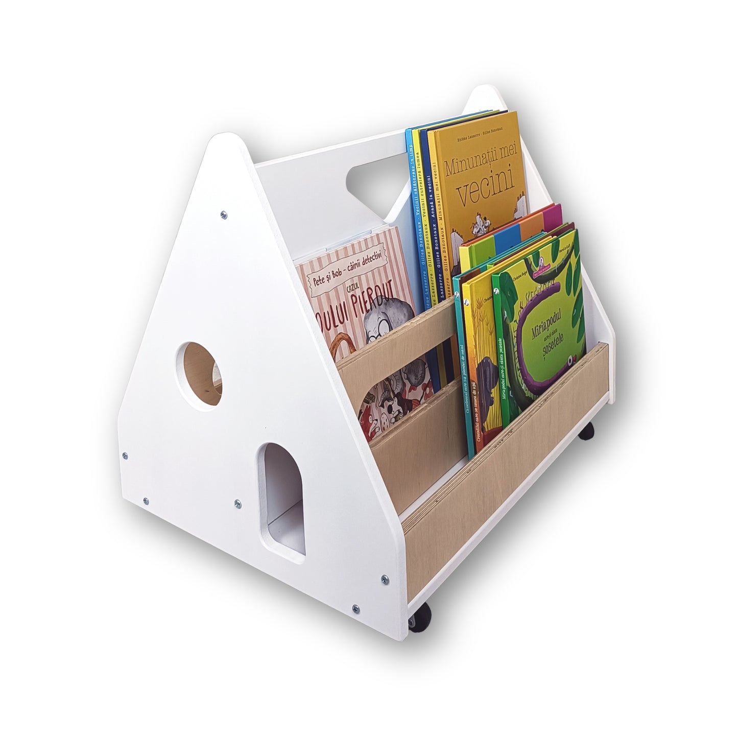 Biblioteca Montessori cu roti, in forma de casuta BOOKY Pearl