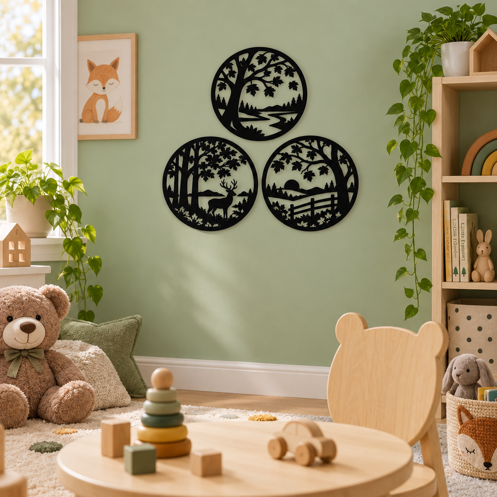 Trilogie de Toamnă – Set 3 decorațiuni de perete din plexiglas negru, Ø 23 cm | NOOT