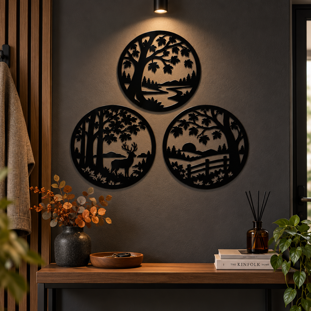 Trilogie de Toamnă – Set 3 decorațiuni de perete din plexiglas negru, Ø 23 cm | NOOT