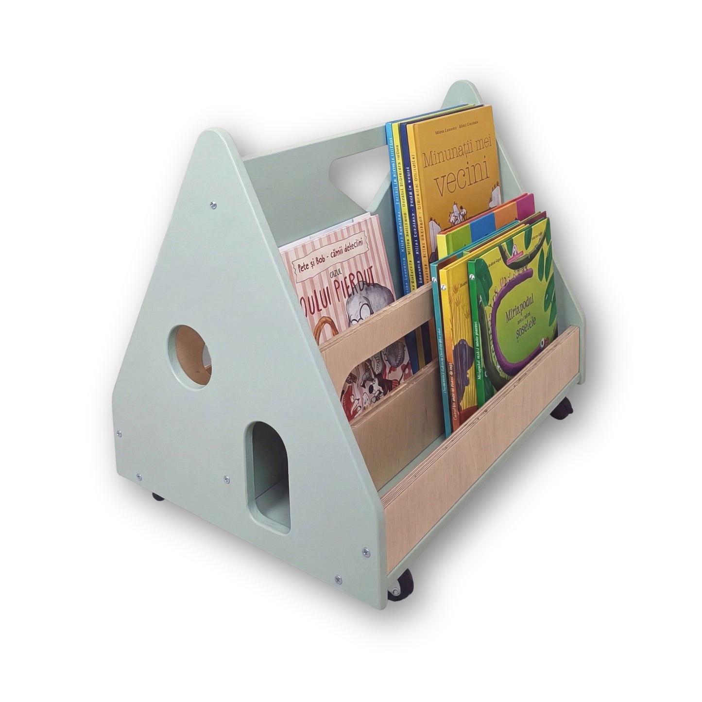 Biblioteca Montessori cu roti, in forma de casuta BOOKY Pearl