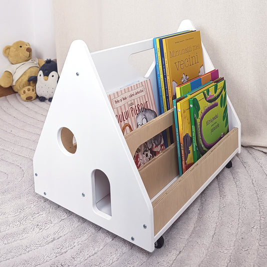 Biblioteca Montessori cu roti, in forma de casuta BOOKY Pearl