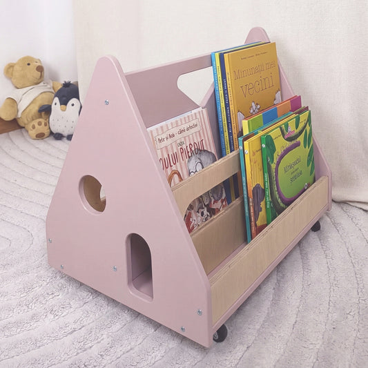 Biblioteca Montessori cu roti, in forma de casuta BOOKY Pearl