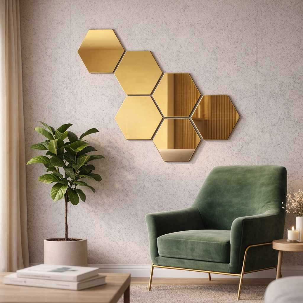 Panouri decorative oglinzi hexagonale, cu finisaj reflectorizant