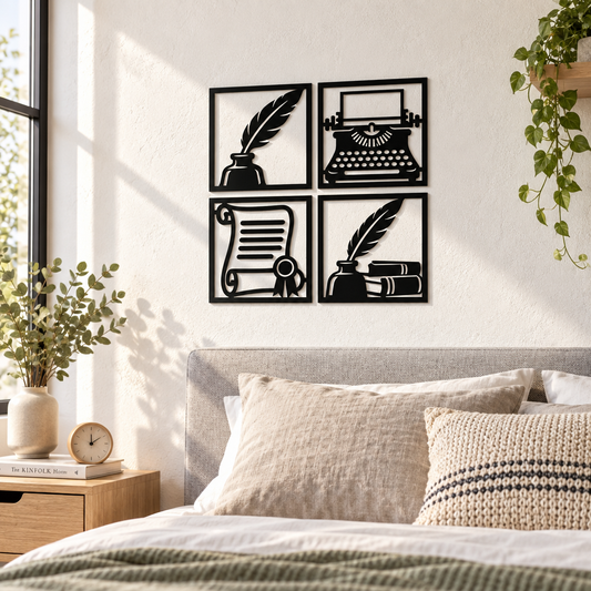 Set 4 decorațiuni de perete vintage din plexiglas negru – Arta Scrisului | NOOT
