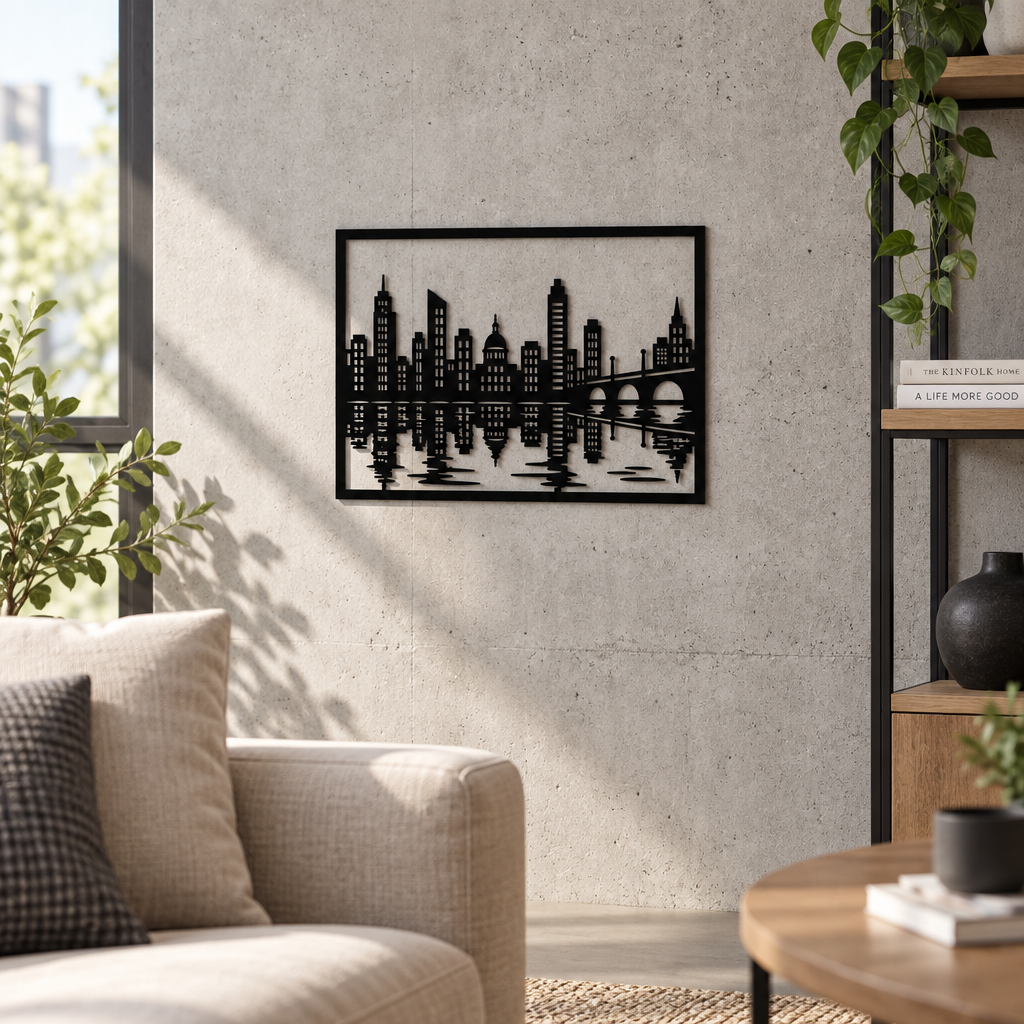 Decorațiune de perete NOOT Nocturne Cityscape – Plexiglas negru, 32 x 24 cm