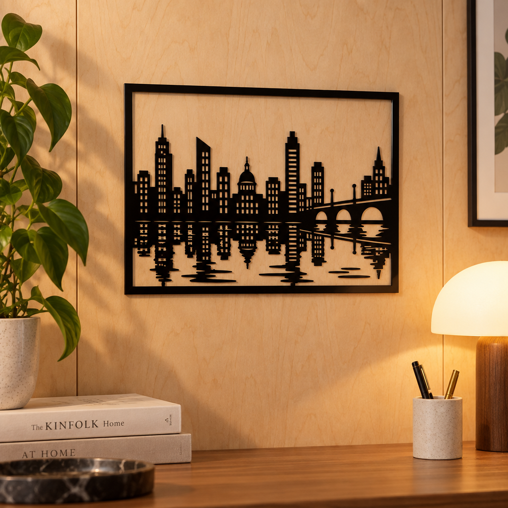Decorațiune de perete NOOT Nocturne Cityscape – Plexiglas negru, 32 x 24 cm