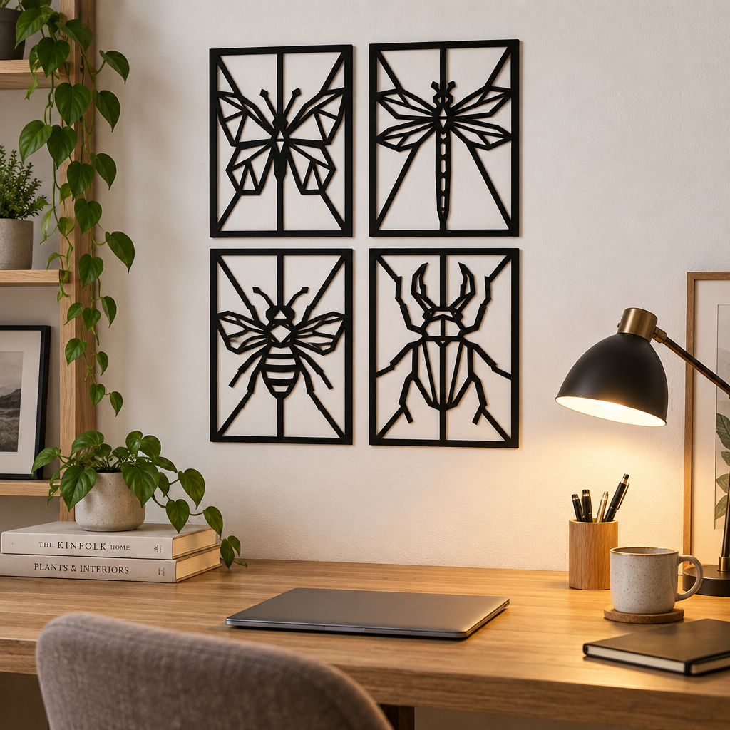 Set 4 decorațiuni de perete Insecte Origami din placaj/plexiglas negru – NOOT