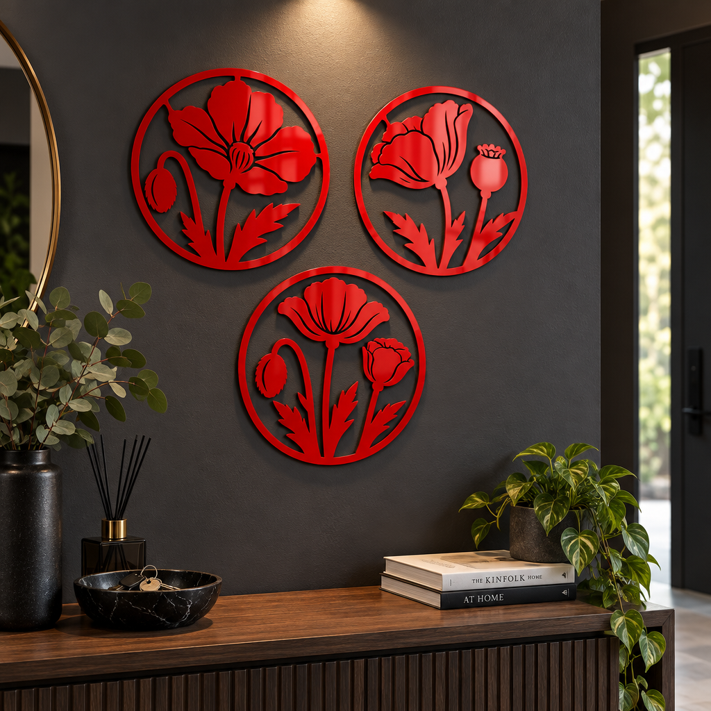Macii Eterni – Set 3 decorațiuni de perete din plexiglas roșu, Ø 24 cm | NOOT