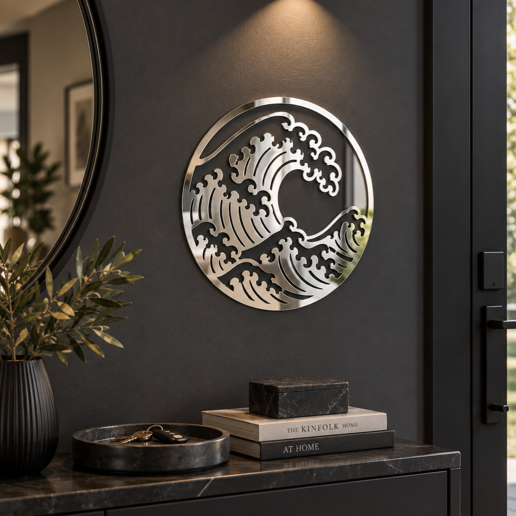 Valuri Reflectate – Decorațiune de perete din plexiglas oglindă argintiu, Ø24 cm | NOOT