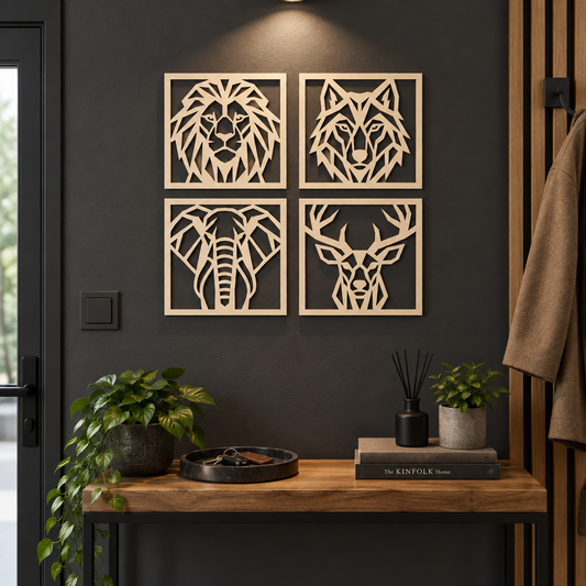 Set 4 decorațiuni de perete cu animale geometrice NOOT Animal Geometrics – 24 × 24 cm