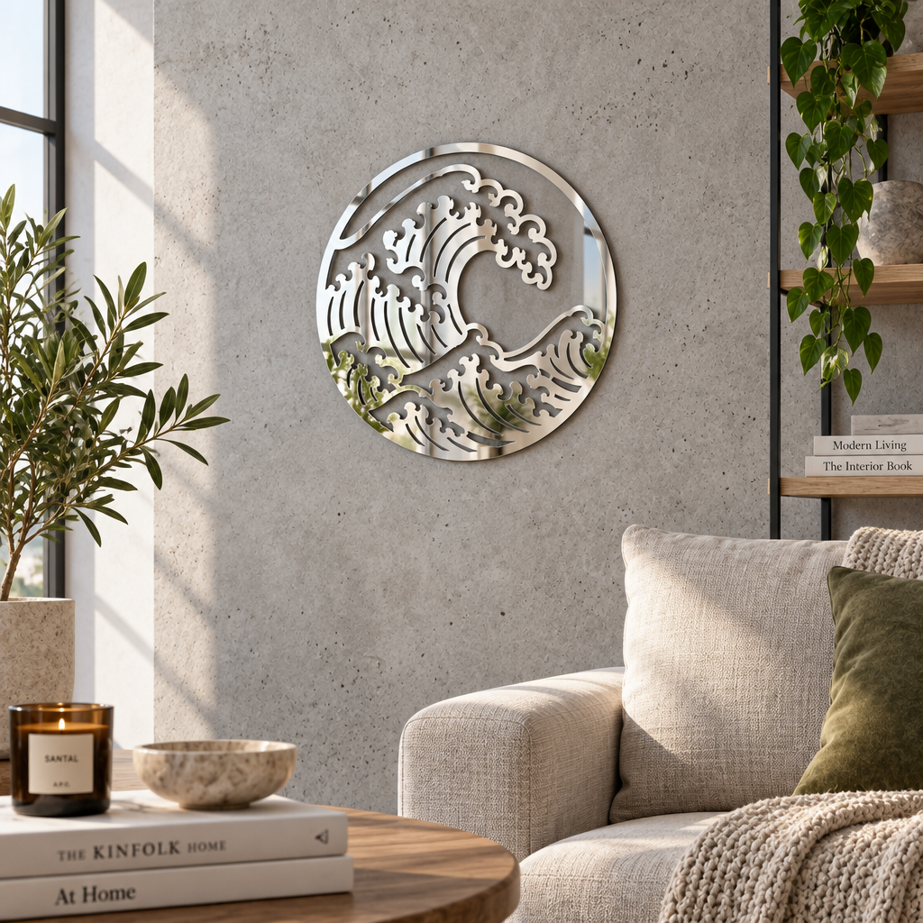 Valuri Reflectate – Decorațiune de perete din plexiglas oglindă argintiu, Ø24 cm | NOOT