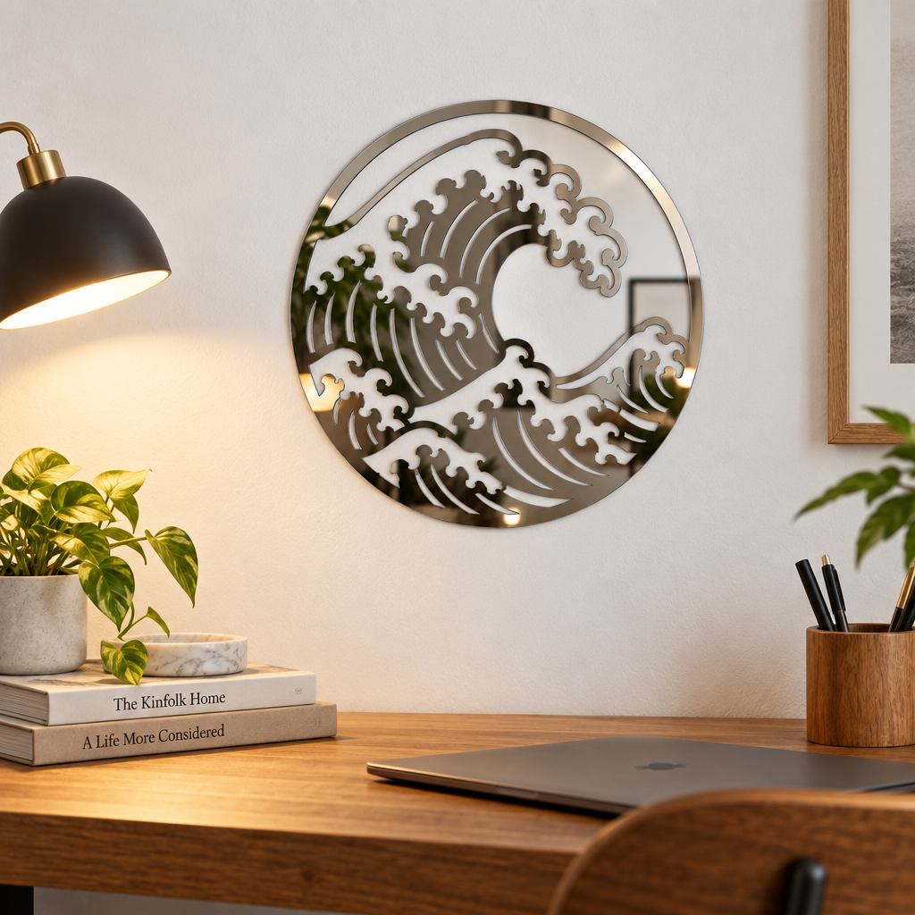 Valuri Reflectate – Decorațiune de perete din plexiglas oglindă argintiu, Ø24 cm | NOOT