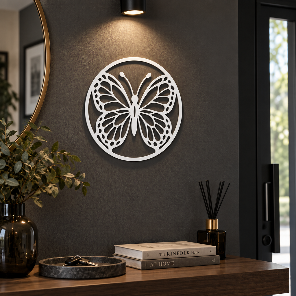 Decorațiune de perete Fluture Vitrail NOOT – Plexiglas alb/negru, Ø 24 cm