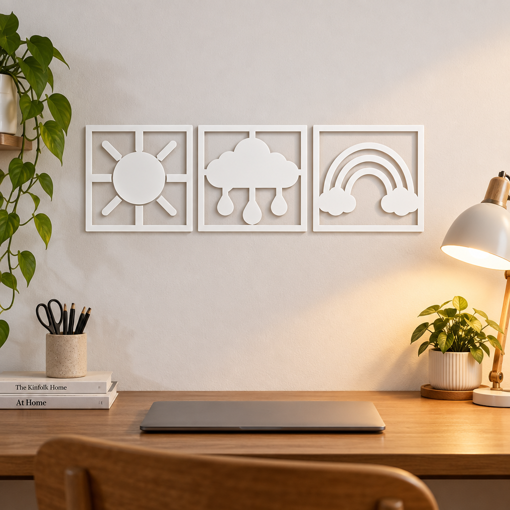 Vremea Veselă – Set 3 decorațiuni de perete din plexiglas alb pentru copii | NOOT