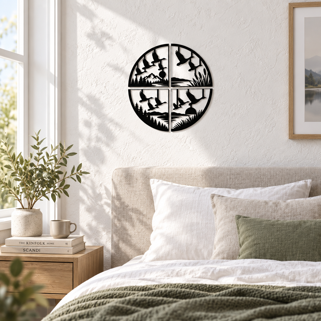 Zborul Păsărilor – Decor de perete din plexiglas alb/negru, Ø 24 cm | NOOT