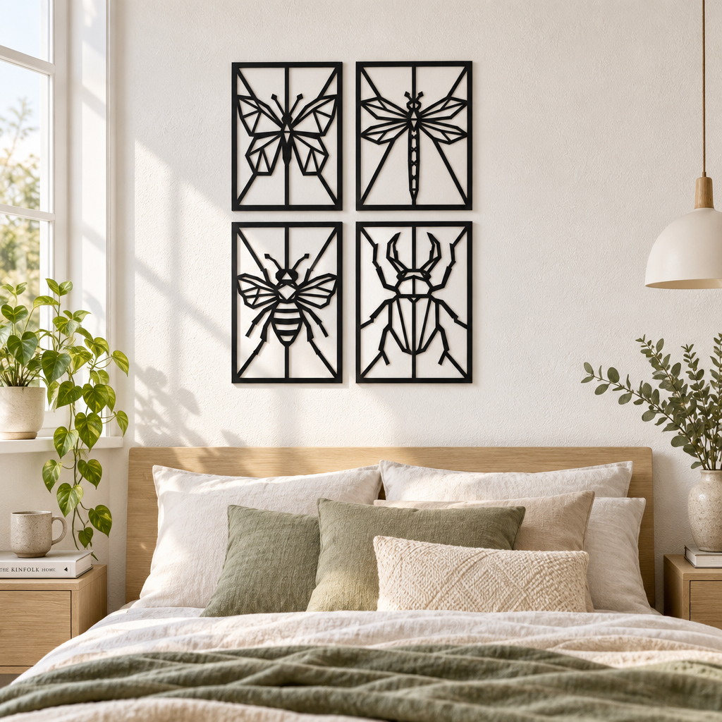Set 4 decorațiuni de perete Insecte Origami din placaj/plexiglas negru – NOOT