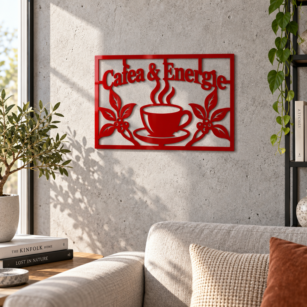 Placă decorativă Cafea & Energie – Plexiglas roșu, 32 x 22 cm | NOOT