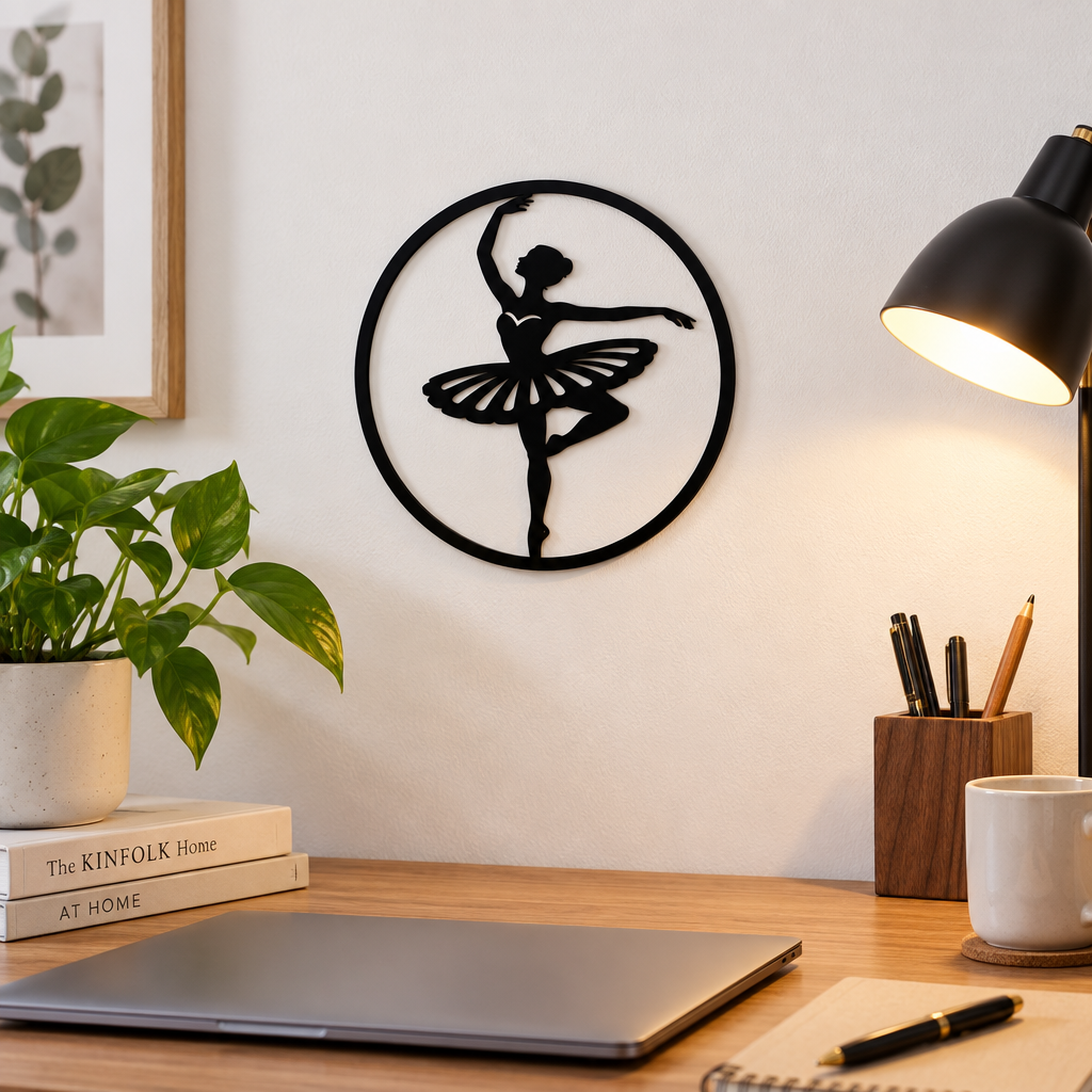 Decorațiune de perete Balerina Grațioasă – Plexiglas negru, Ø 20 cm | NOOT
