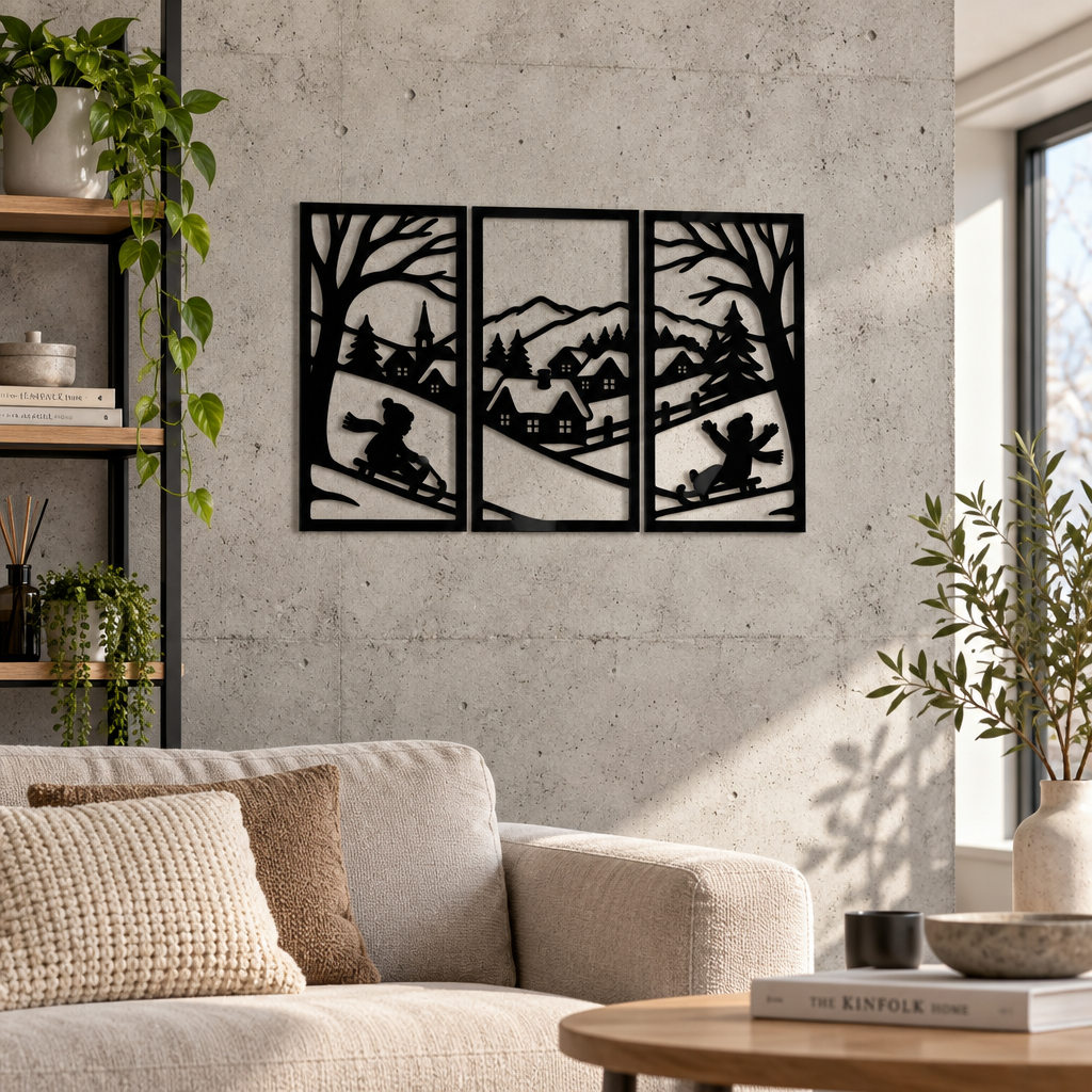 Set 3 panouri decorative de iarnă Winter Wonderland – Plexiglas negru, 30 x 15 cm
