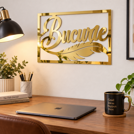 Decorațiune de perete Bucurie Aurie – Plexiglas oglindă auriu, 32 × 22 cm | NOOT