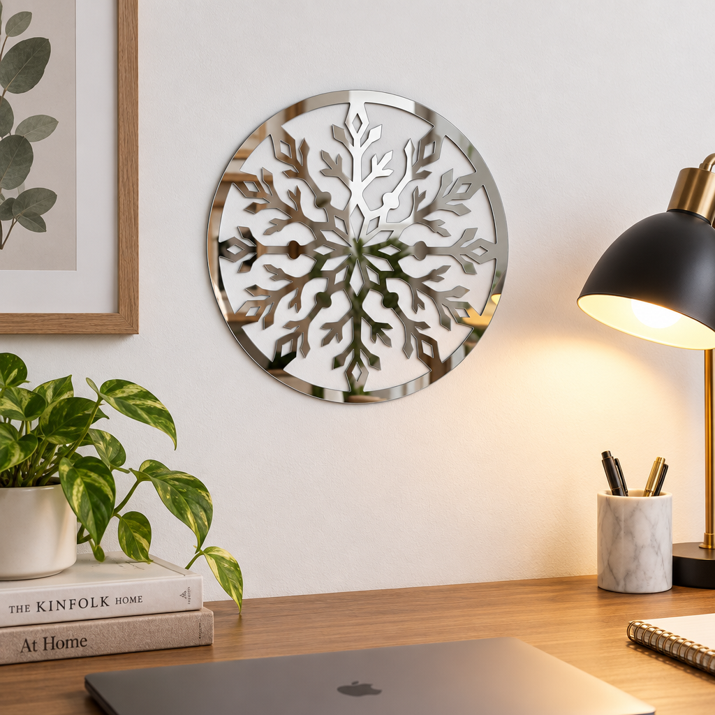 Fulgul Oglindit – Decorațiune de perete din plexiglas oglindă argintiu, Ø 24 cm | NOOT