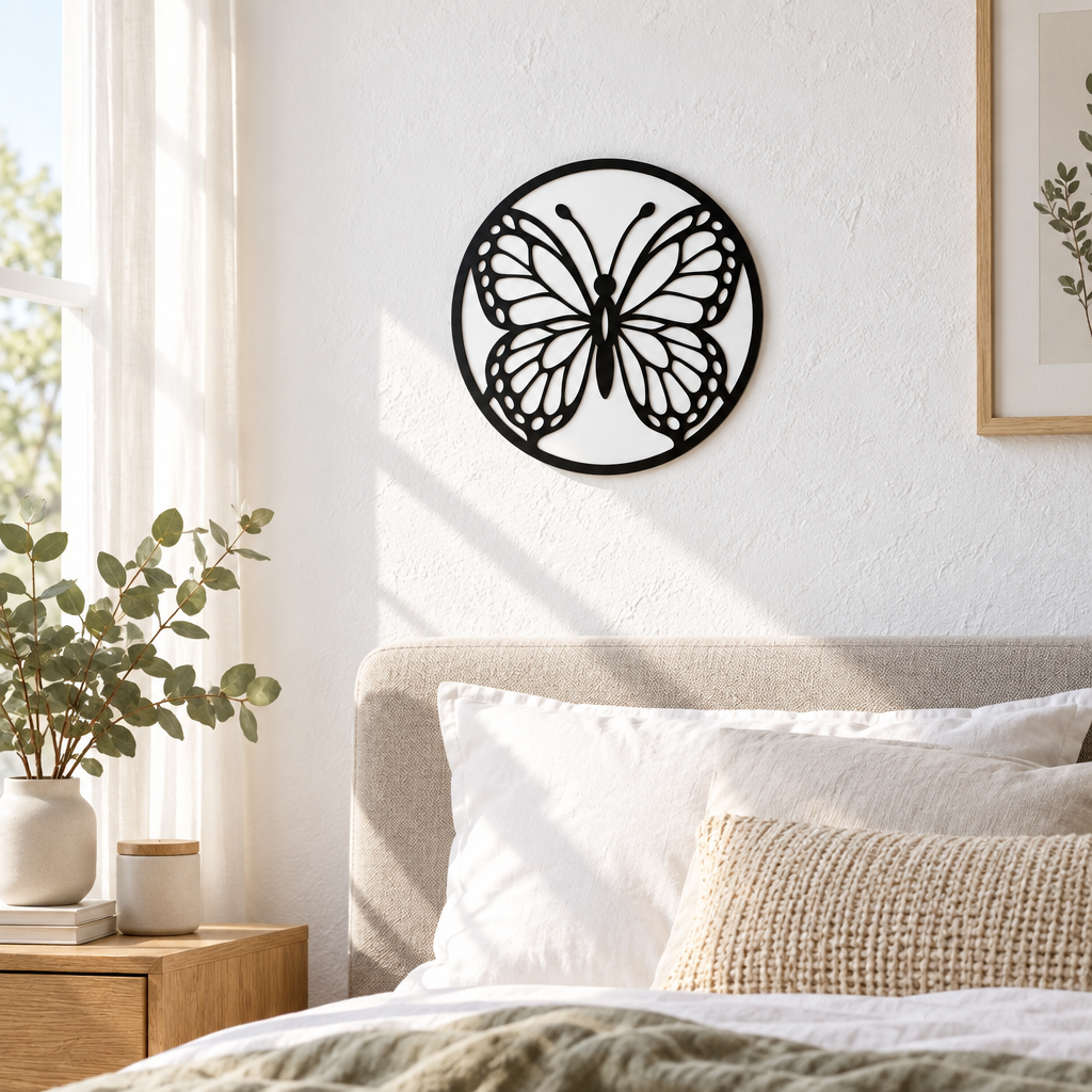 Decorațiune de perete Fluture Vitrail NOOT – Plexiglas alb/negru, Ø 24 cm