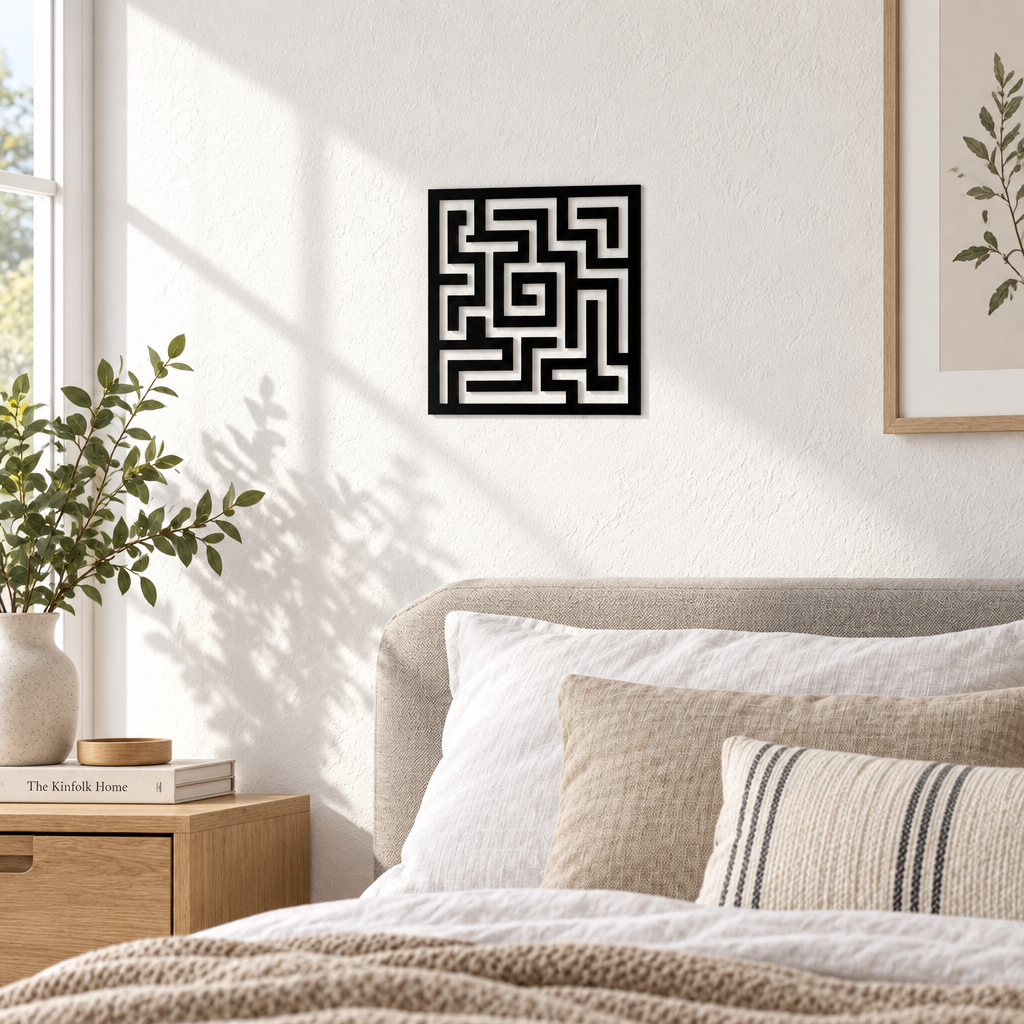 Decorațiune de perete Labirint Geometric – Plexiglas Negru, 20 x 20 cm | NOOT