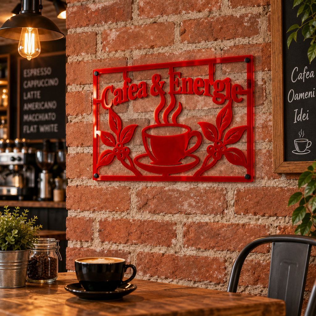 Placă decorativă Cafea & Energie – Plexiglas roșu, 32 x 22 cm | NOOT