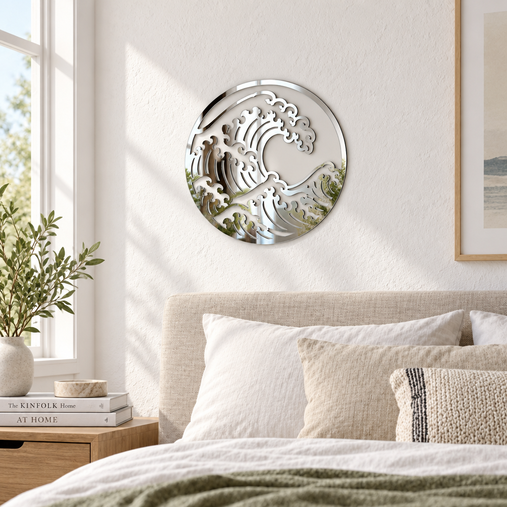 Valuri Reflectate – Decorațiune de perete din plexiglas oglindă argintiu, Ø24 cm | NOOT