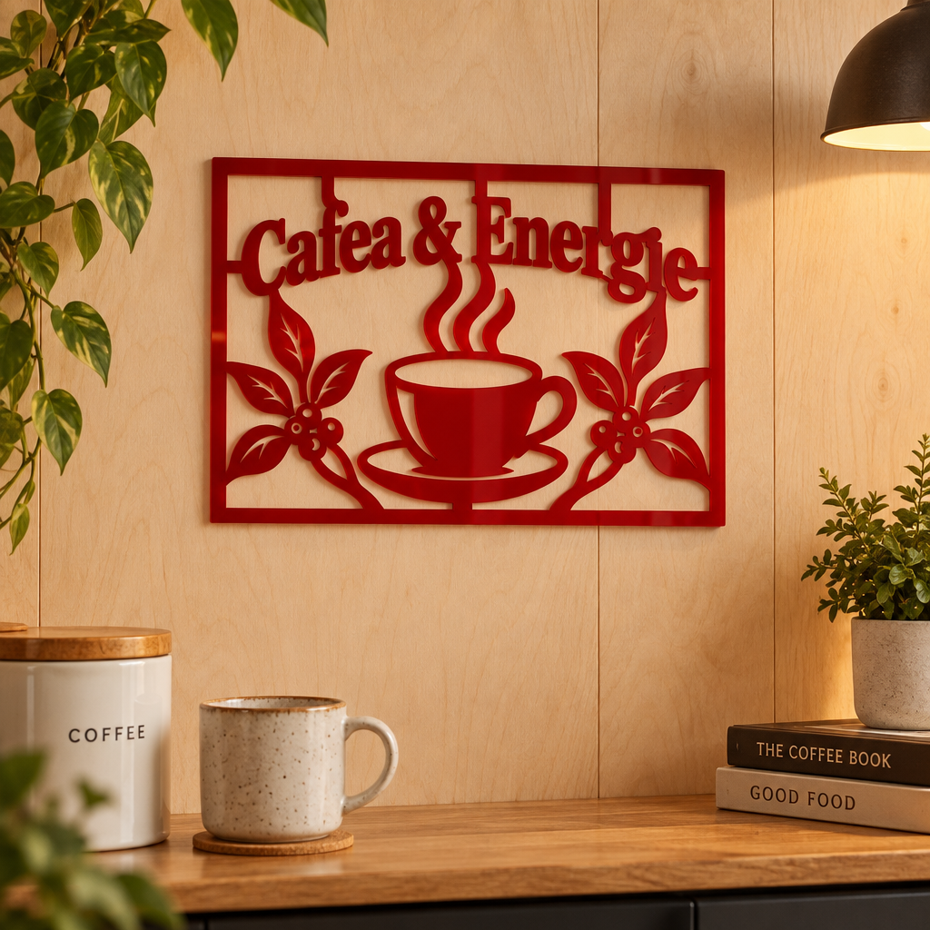 Placă decorativă Cafea & Energie – Plexiglas roșu, 32 x 22 cm | NOOT