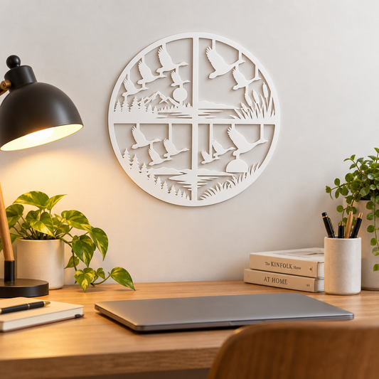 Zborul Păsărilor – Decor de perete din plexiglas alb/negru, Ø 24 cm | NOOT