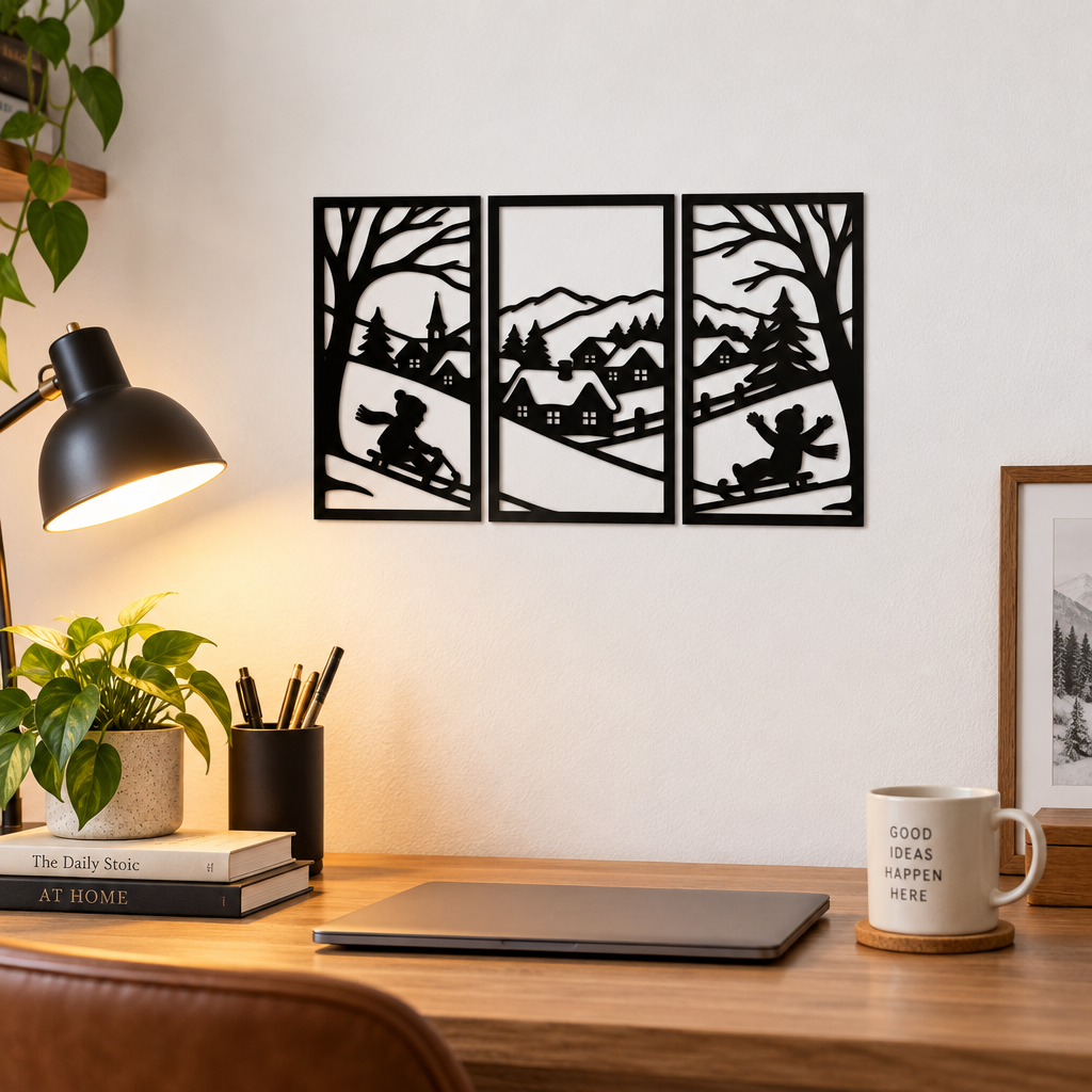 Set 3 panouri decorative de iarnă Winter Wonderland – Plexiglas negru, 30 x 15 cm