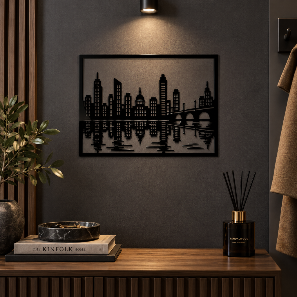Decorațiune de perete NOOT Nocturne Cityscape – Plexiglas negru, 32 x 24 cm