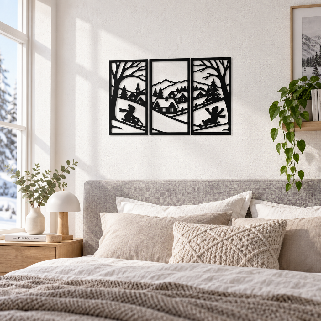 Set 3 panouri decorative de iarnă Winter Wonderland – Plexiglas negru, 30 x 15 cm