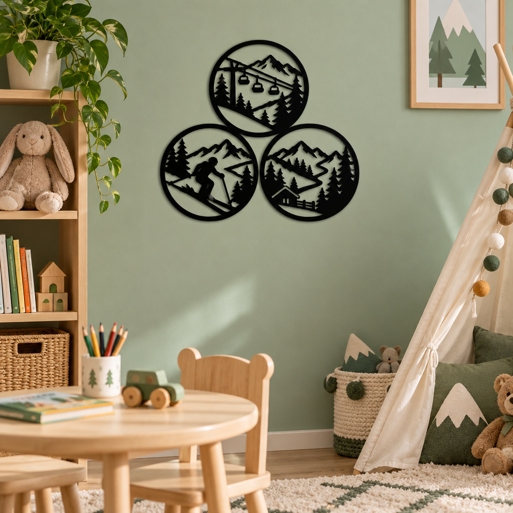 Set 3 decorațiuni de perete Winter Wonderland – Plexiglas negru, Ø 23 cm