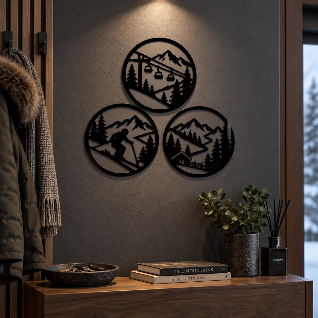 Set 3 decorațiuni de perete Winter Wonderland – Plexiglas negru, Ø 23 cm
