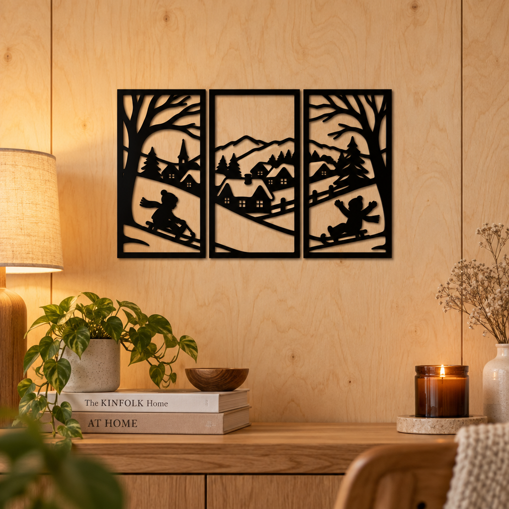Set 3 panouri decorative de iarnă Winter Wonderland – Plexiglas negru, 30 x 15 cm