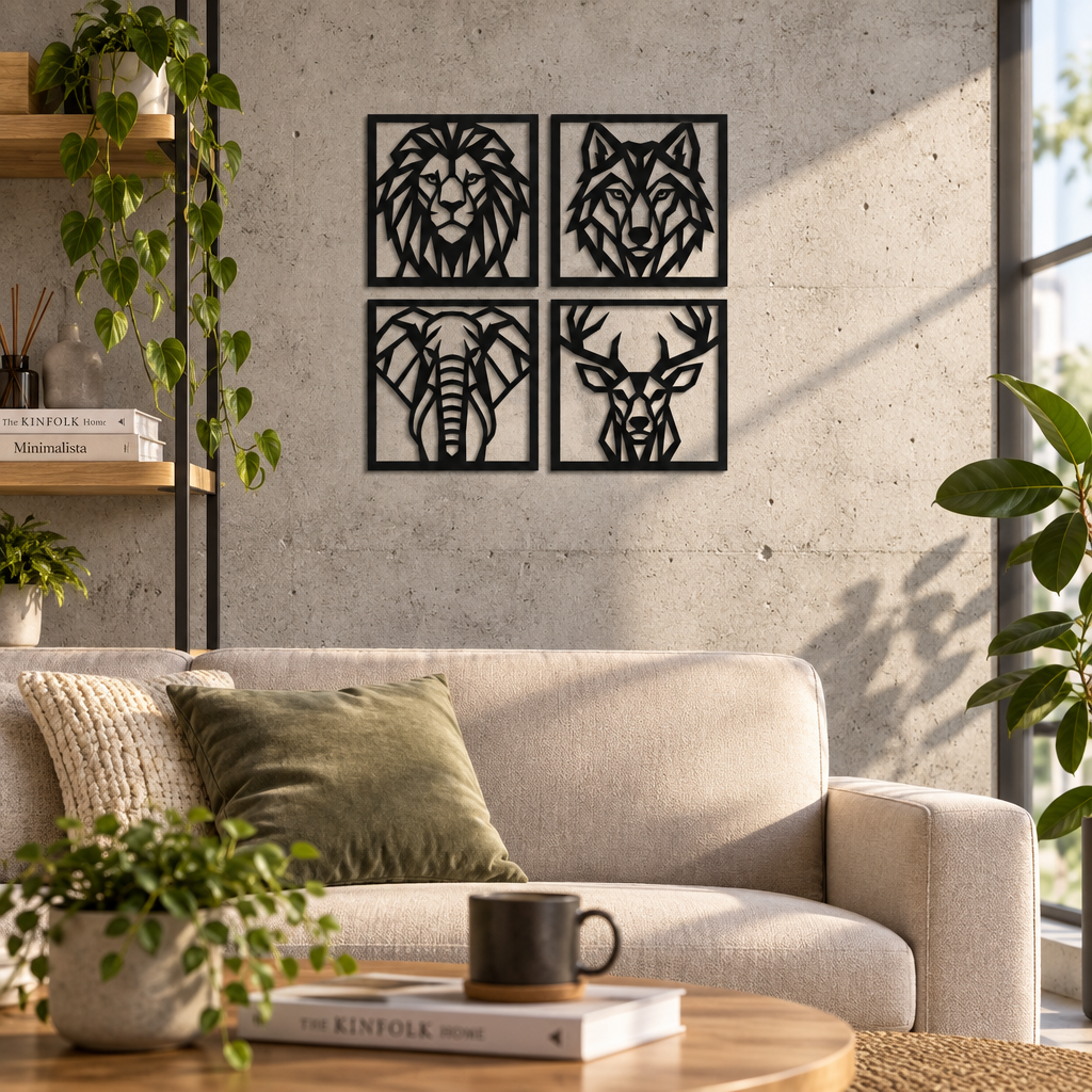 Set 4 decorațiuni de perete cu animale geometrice NOOT Animal Geometrics – 24 × 24 cm