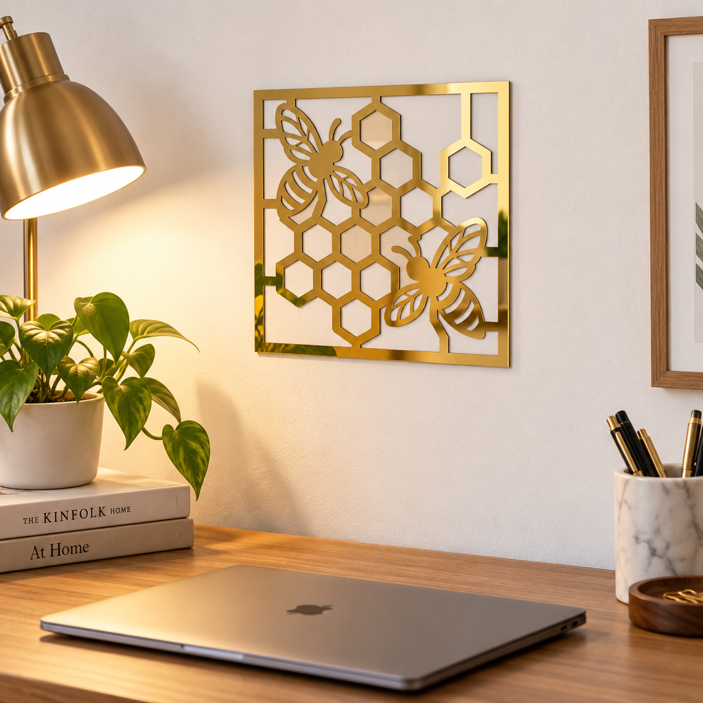 Decorațiune de perete Golden Honeycomb Art – Plexiglas oglindă auriu, 24 × 24 cm | NOOT