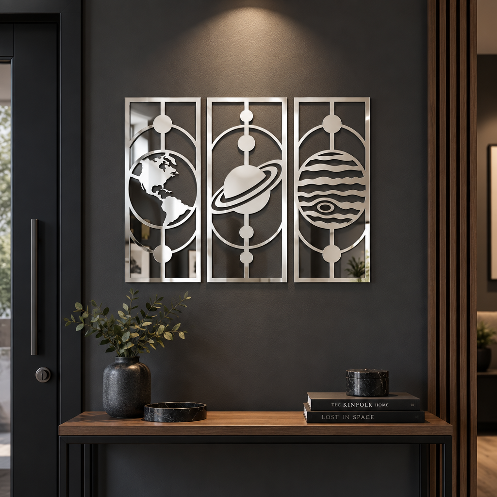Set 3 decorațiuni de perete Cosmic Reflections – Plexiglas oglindă argintiu, 17 x 42 cm | NOOT